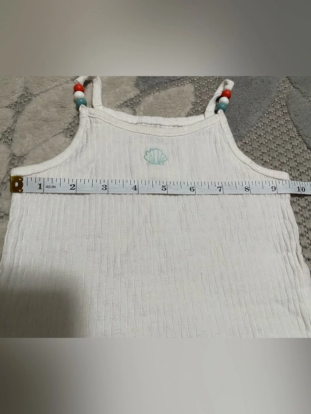 Carter’s Baby Girl White Ribbed Shell Tank Top with Bead-Strap Detail 12 Month